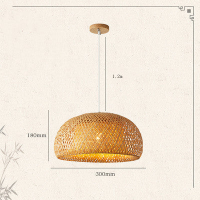 Serene Japanese Pastoral Woven Bamboo Dome Chandelier