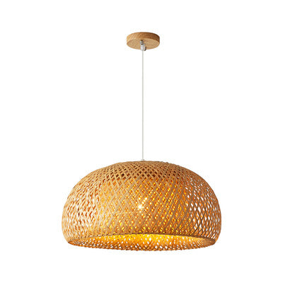 Serene Japanese Pastoral Woven Bamboo Dome Chandelier