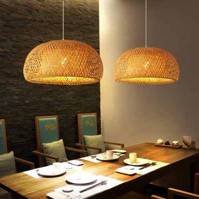 Serene Japanese Pastoral Woven Bamboo Dome Chandelier