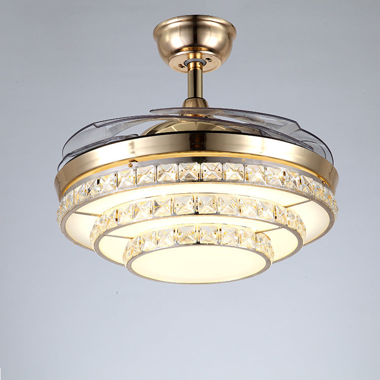 Simple Frequency Conversion Crystal Ceiling Fan Lamp