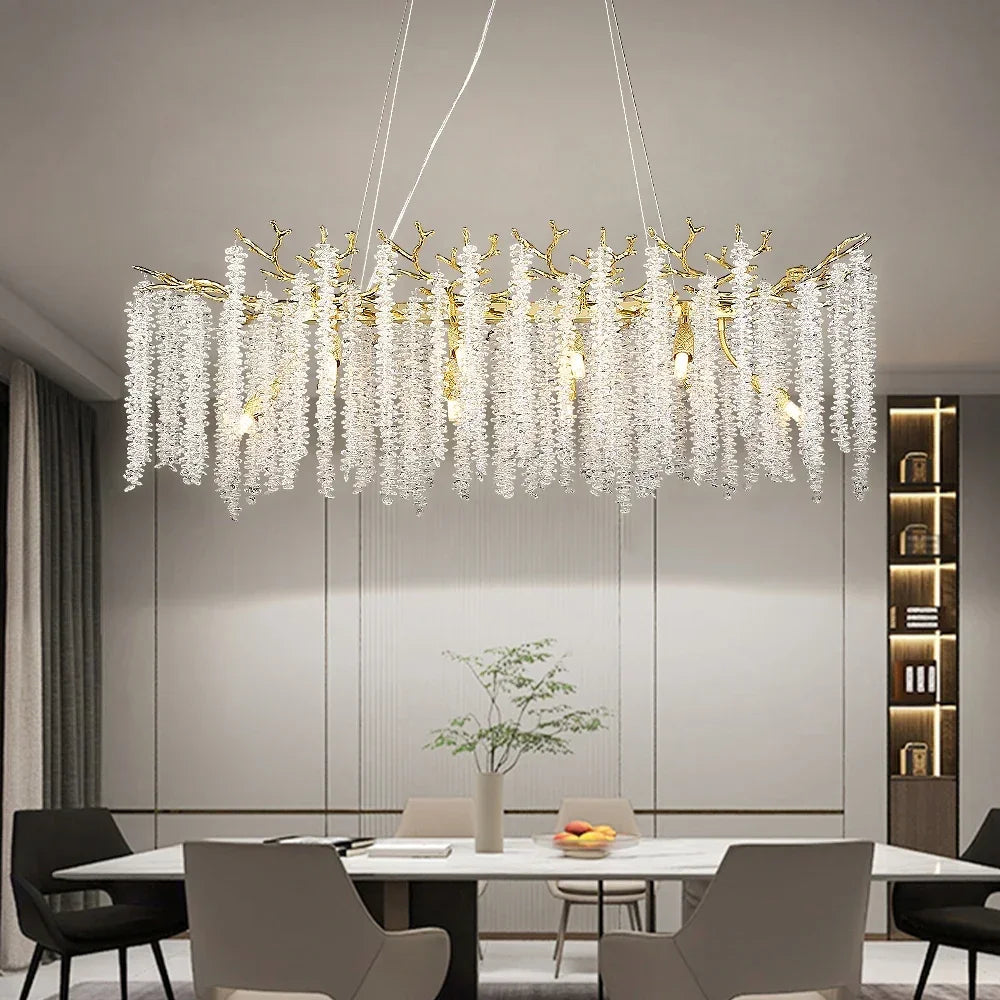 Long Modern Luxury Crystal Chandelier Branch Ceiling Crystal Chandelier Gold For Kitchen Dining Living Room Bedroom Chandeliers