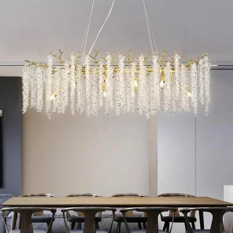 Long Modern Luxury Crystal Chandelier Branch Ceiling Crystal Chandelier Gold For Kitchen Dining Living Room Bedroom Chandeliers