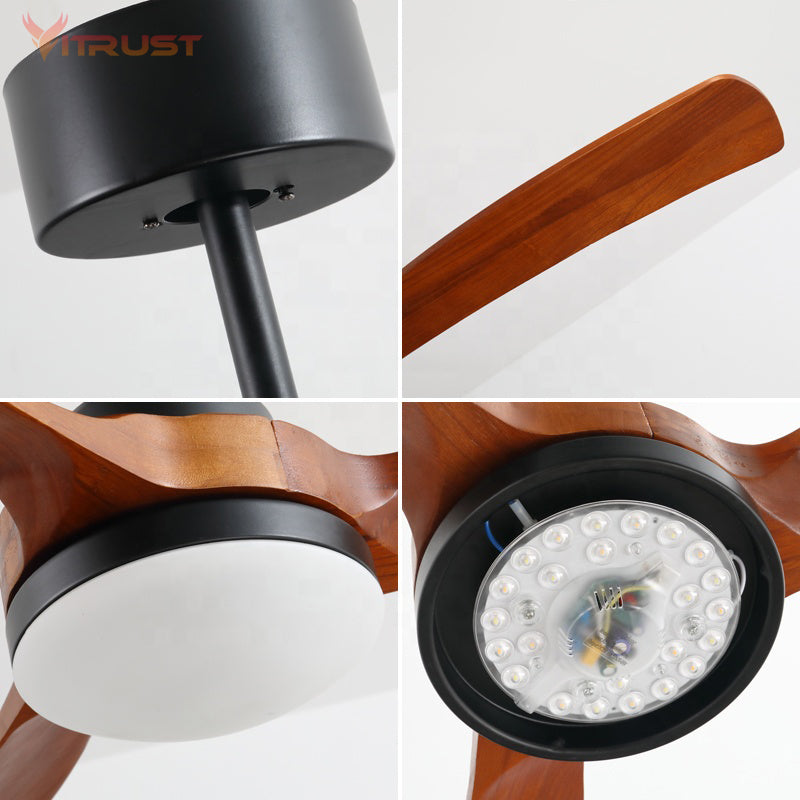 Whimsical Wooden Ceiling Fan with Color-Changing LED Lamp