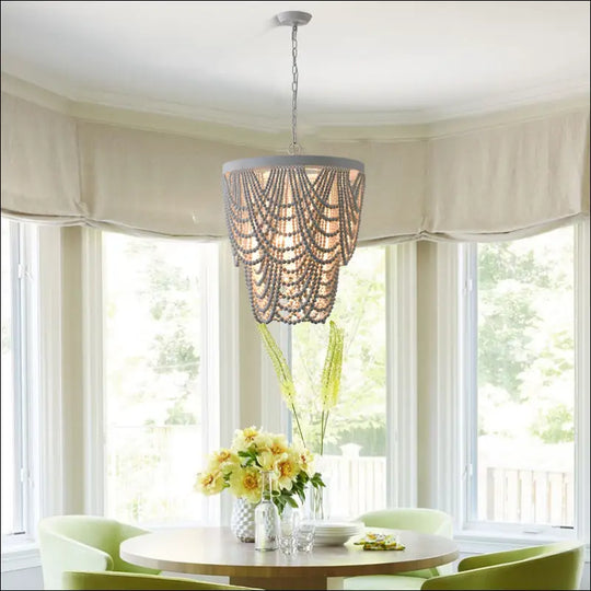 Bohemian Style Wooden Bead Chandelier In Living Room