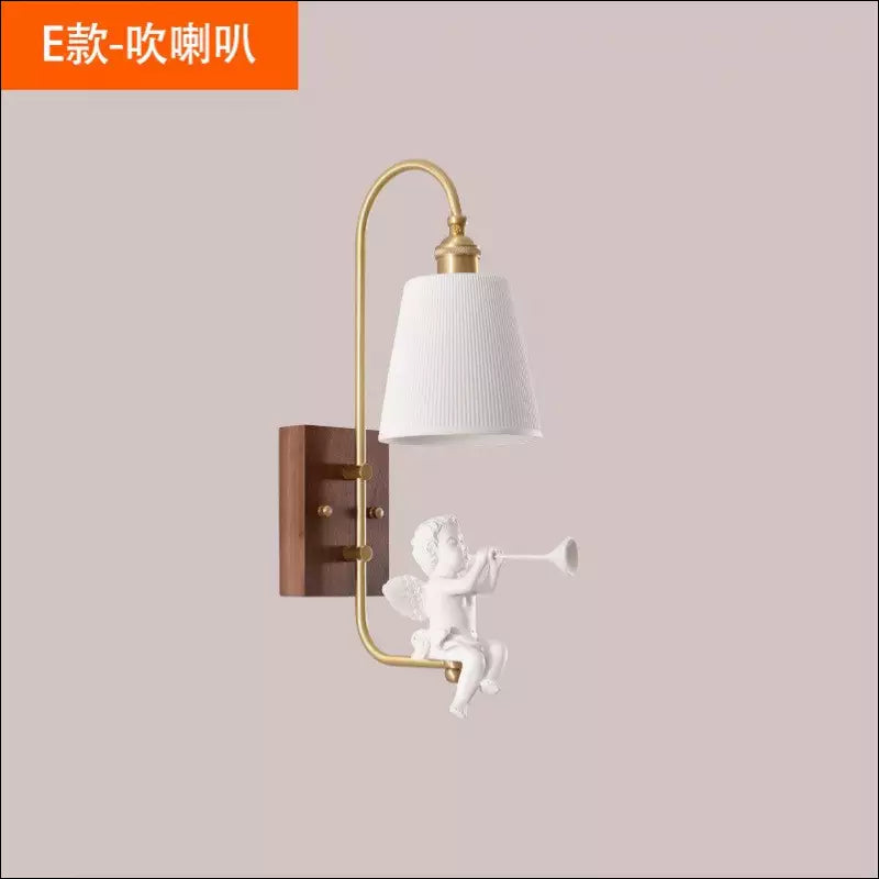 Copper Walnut Angel Resin Led Wall Lamp