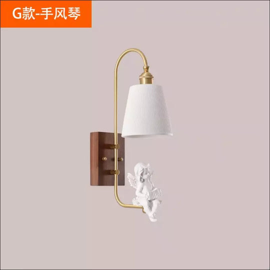 Copper Walnut Angel Resin Led Wall Lamp