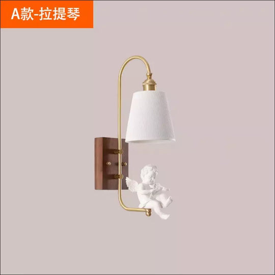 Copper Walnut Angel Resin Led Wall Lamp