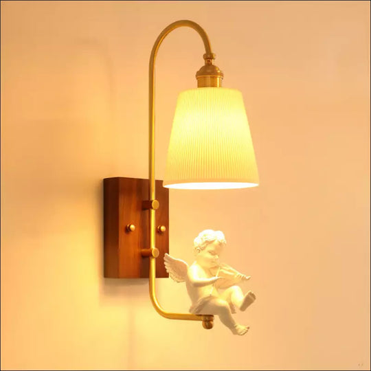 Copper Walnut Angel Resin Led Wall Lamp