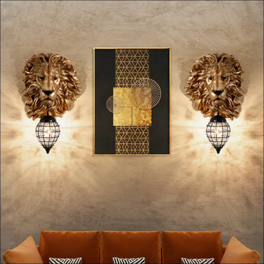 Creative Resin Lion Head Wall Lamp Decoration