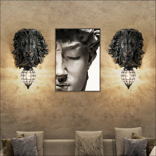 Creative Resin Lion Head Wall Lamp Decoration