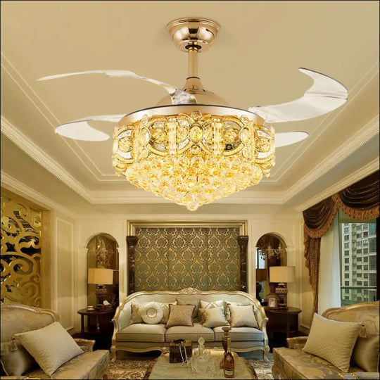 Crystal LED Ceiling Fan Light For Restaurant