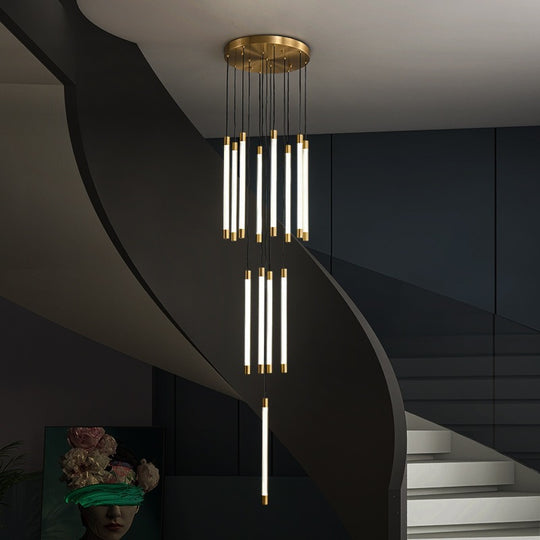 Copper Duplex Staircase Long Chandelier