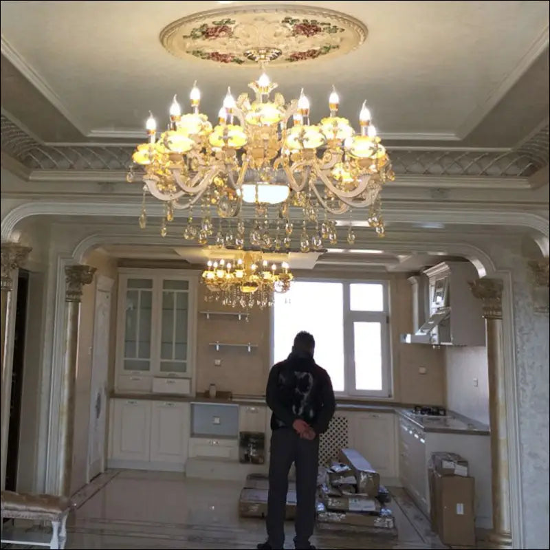 European-style Jade Crystal Chandelier Luxury Atmosphere Wiring