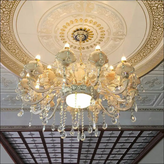 European-style Jade Crystal Chandelier Luxury Atmosphere Wiring