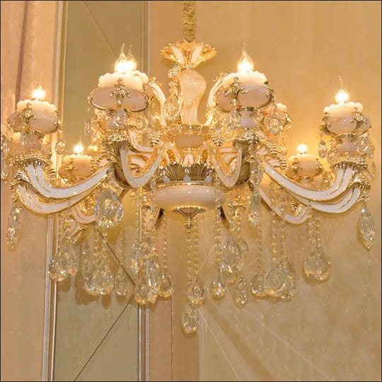 European-style Jade Crystal Chandelier Luxury Atmosphere Wiring