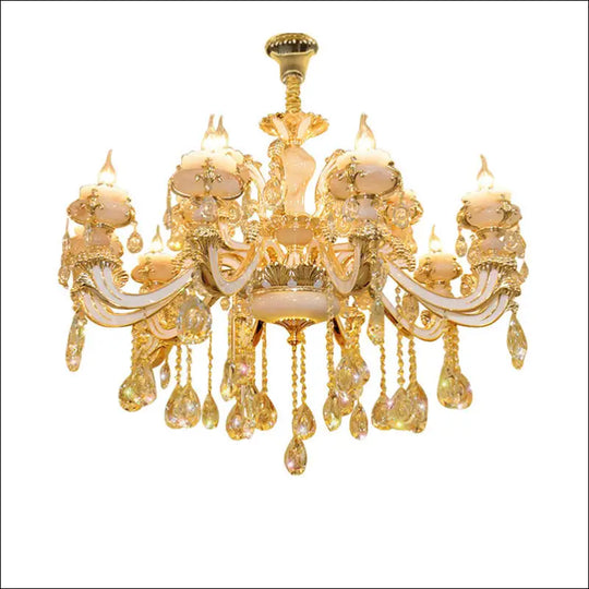 European-style Jade Crystal Chandelier Luxury Atmosphere Wiring