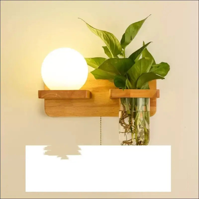 Green Plant Solid Wood Corridor Decoration Bedroom Bed Creative Wall Lamp
