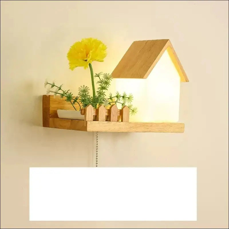 Green Plant Solid Wood Corridor Decoration Bedroom Bed Creative Wall Lamp