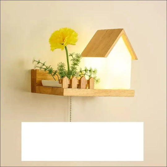 Green Plant Solid Wood Corridor Decoration Bedroom Bed Creative Wall Lamp