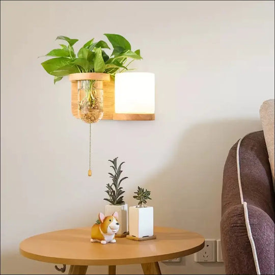 Green Plant Solid Wood Corridor Decoration Bedroom Bed Creative Wall Lamp