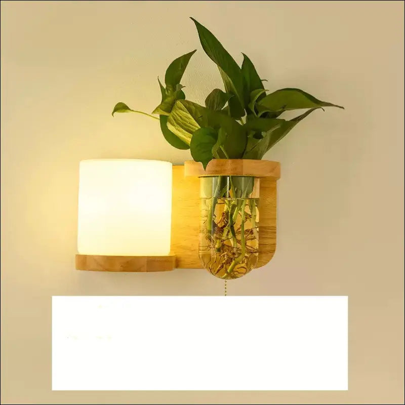 Green Plant Solid Wood Corridor Decoration Bedroom Bed Creative Wall Lamp