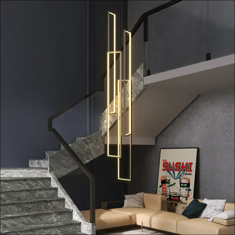 Living Room Minimalist Stairwell Long Chandelier