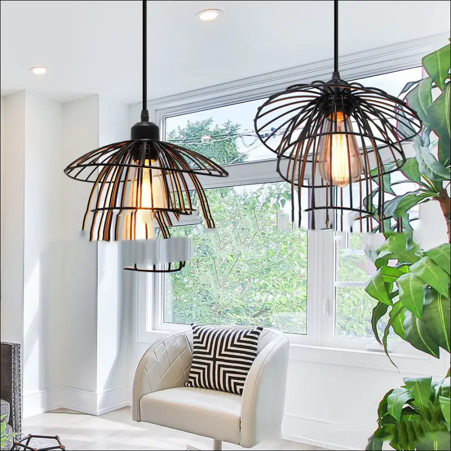 Nordic Chandelier Retro Iron Art Straw Hat Living Room Creative