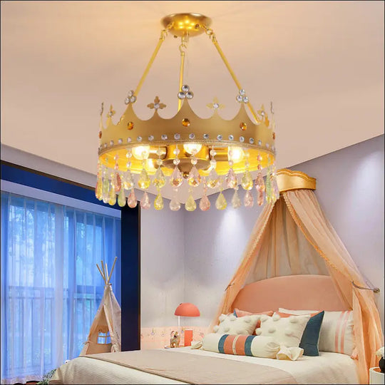 Nordic Led Crystal Chandelier Cartoon Crown Dimming