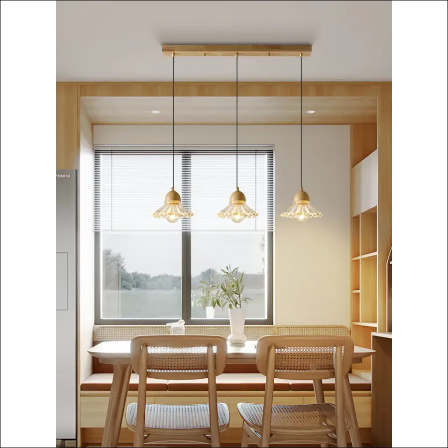 Solid Wood Glass Three Head Restaurant Nordic Modern Minimalist Chandelier