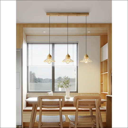 Solid Wood Glass Three Head Restaurant Nordic Modern Minimalist Chandelier