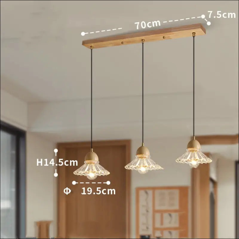 Solid Wood Glass Three Head Restaurant Nordic Modern Minimalist Chandelier