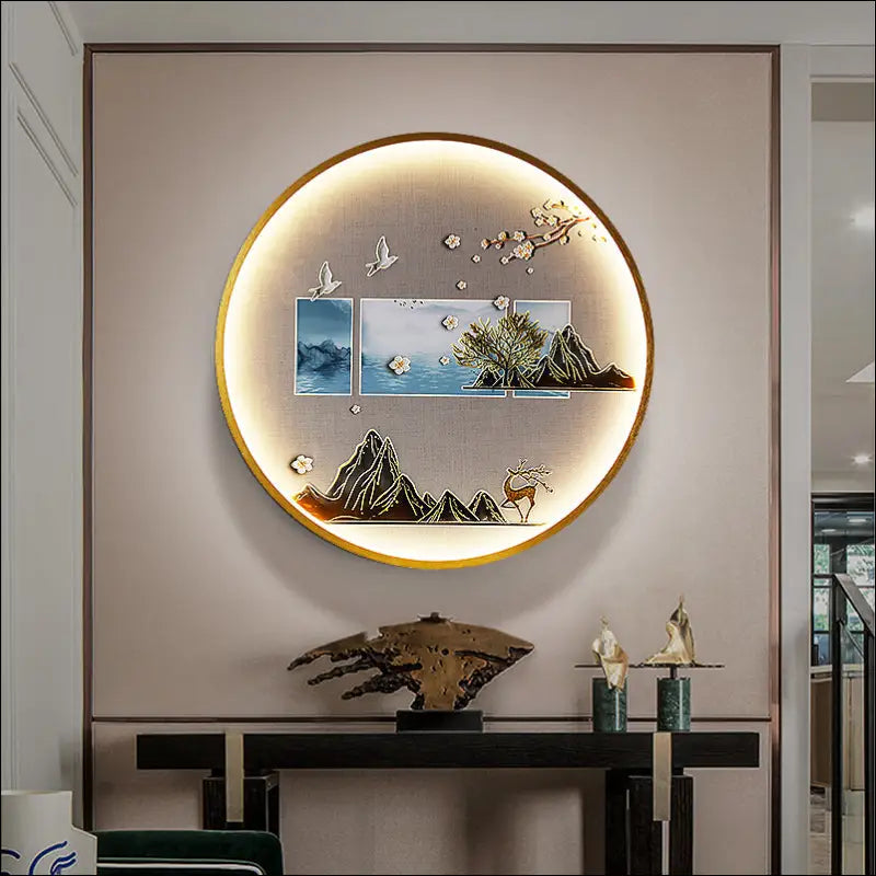 Three Dimensional Relief Entryway Decorative Painting Lamp Circular Background Wall Landscape Mural Lamp