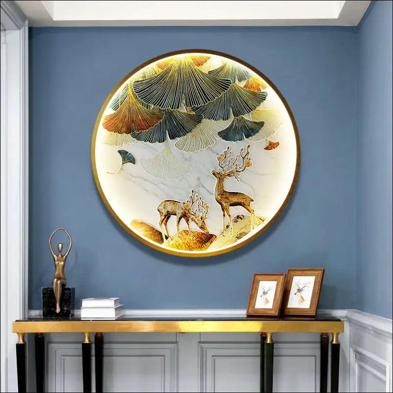 Three Dimensional Relief Entryway Decorative Painting Lamp Circular Background Wall Landscape Mural Lamp