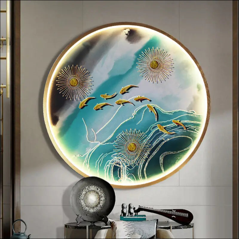 Three Dimensional Relief Entryway Decorative Painting Lamp Circular Background Wall Landscape Mural Lamp