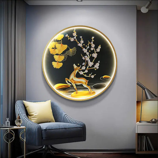 Three Dimensional Relief Entryway Decorative Painting Lamp Circular Background Wall Landscape Mural Lamp